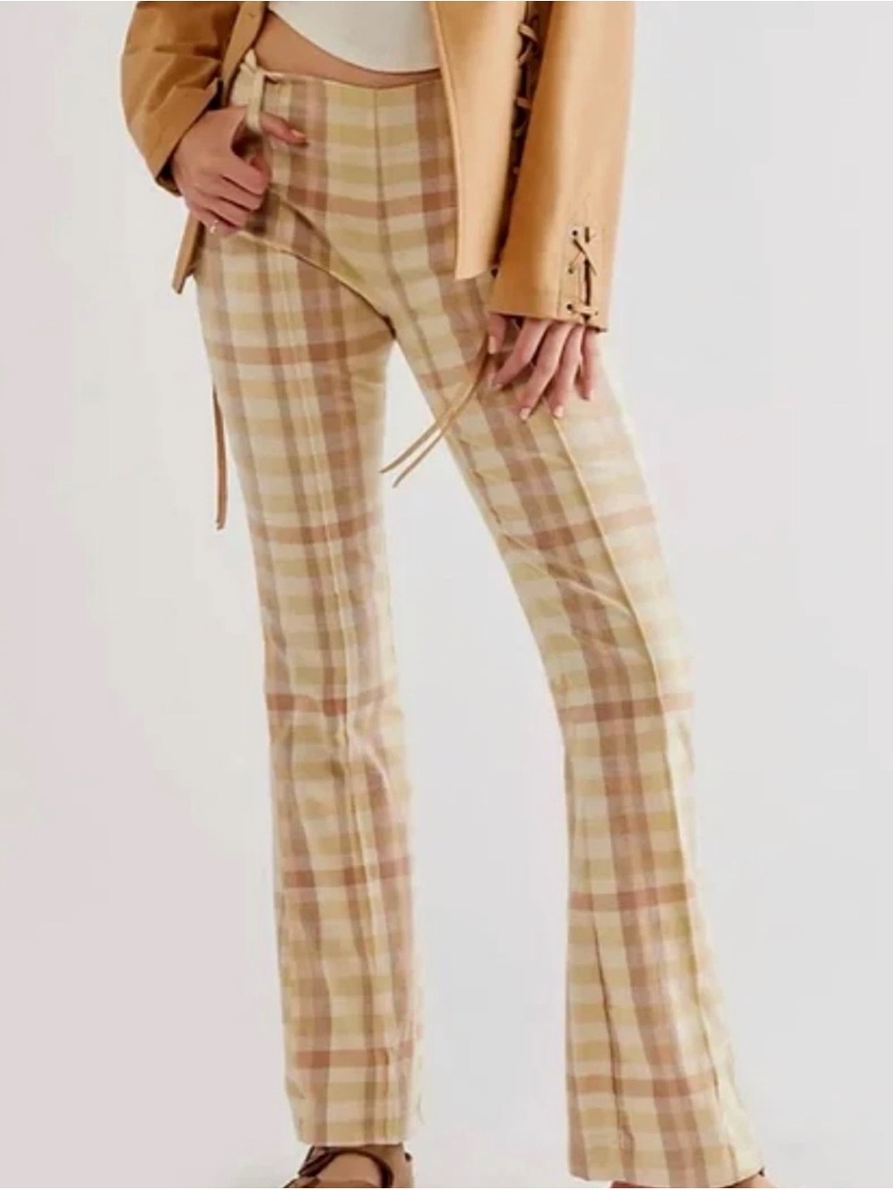 Free People The Way You Move Plaid Flare Pants - Size 12